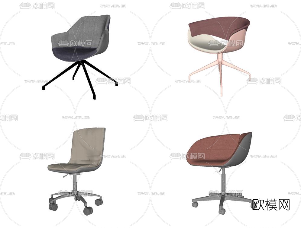 现代布艺办公椅组合su模型下载