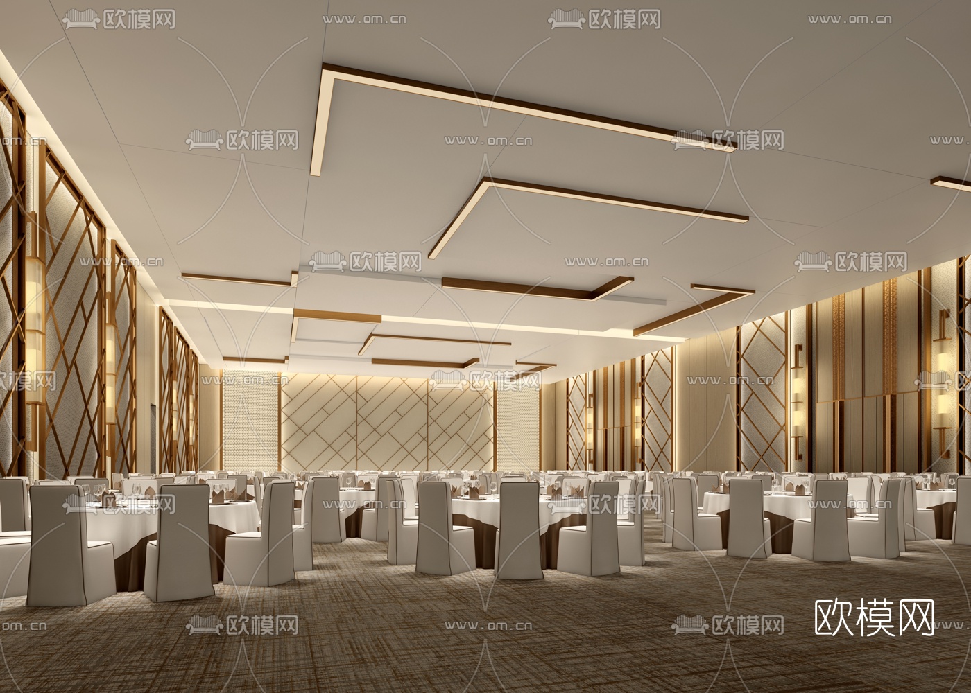 现代轻奢酒店宴会厅3d模型下载