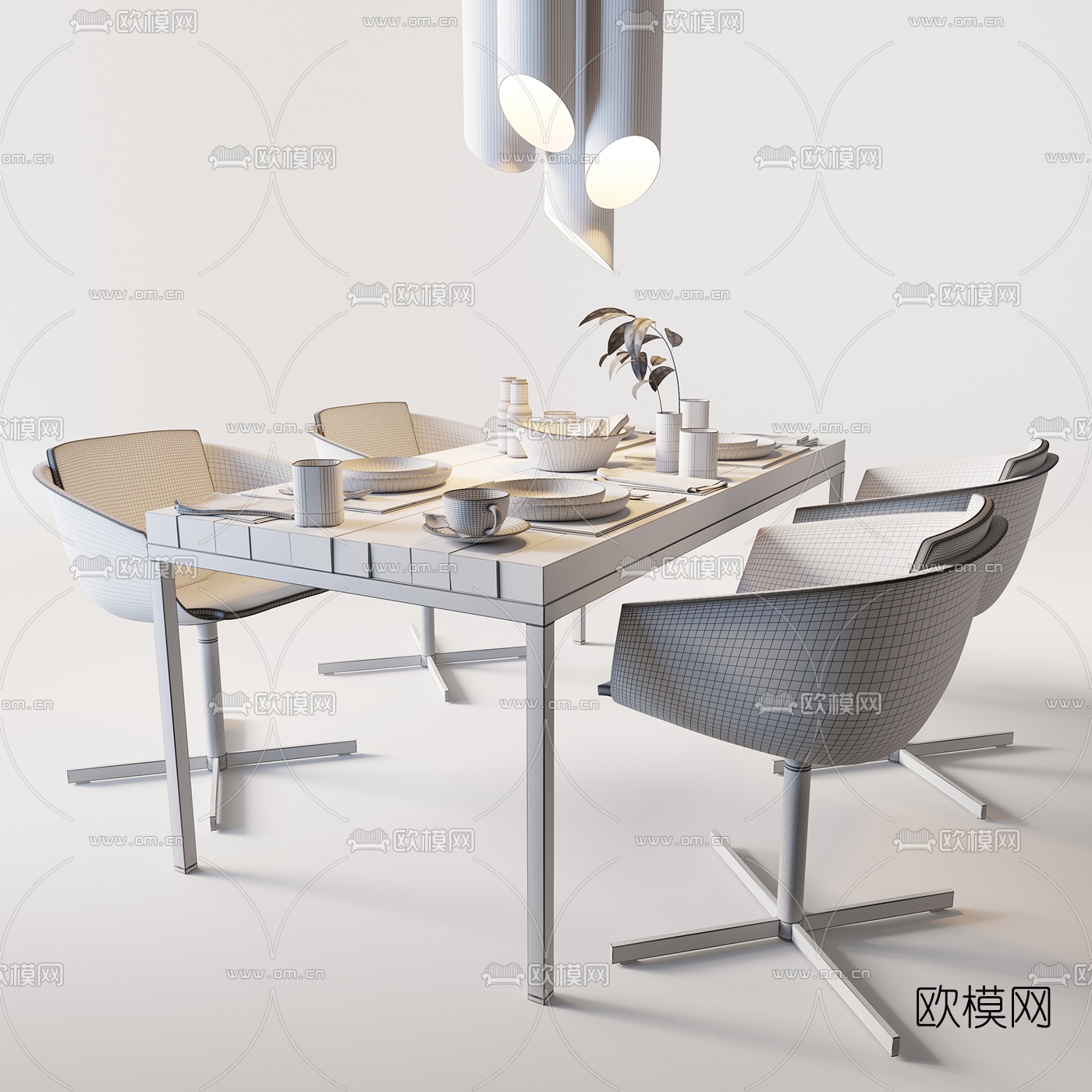 工业风原木餐桌椅3d模型