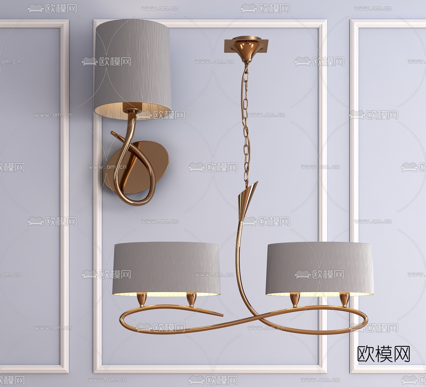 欧式金属壁灯组合3d模型下载