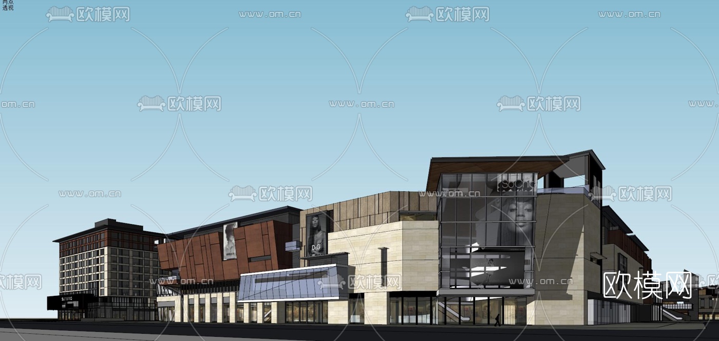 现代商业综合体su模型下载（渲染图2）