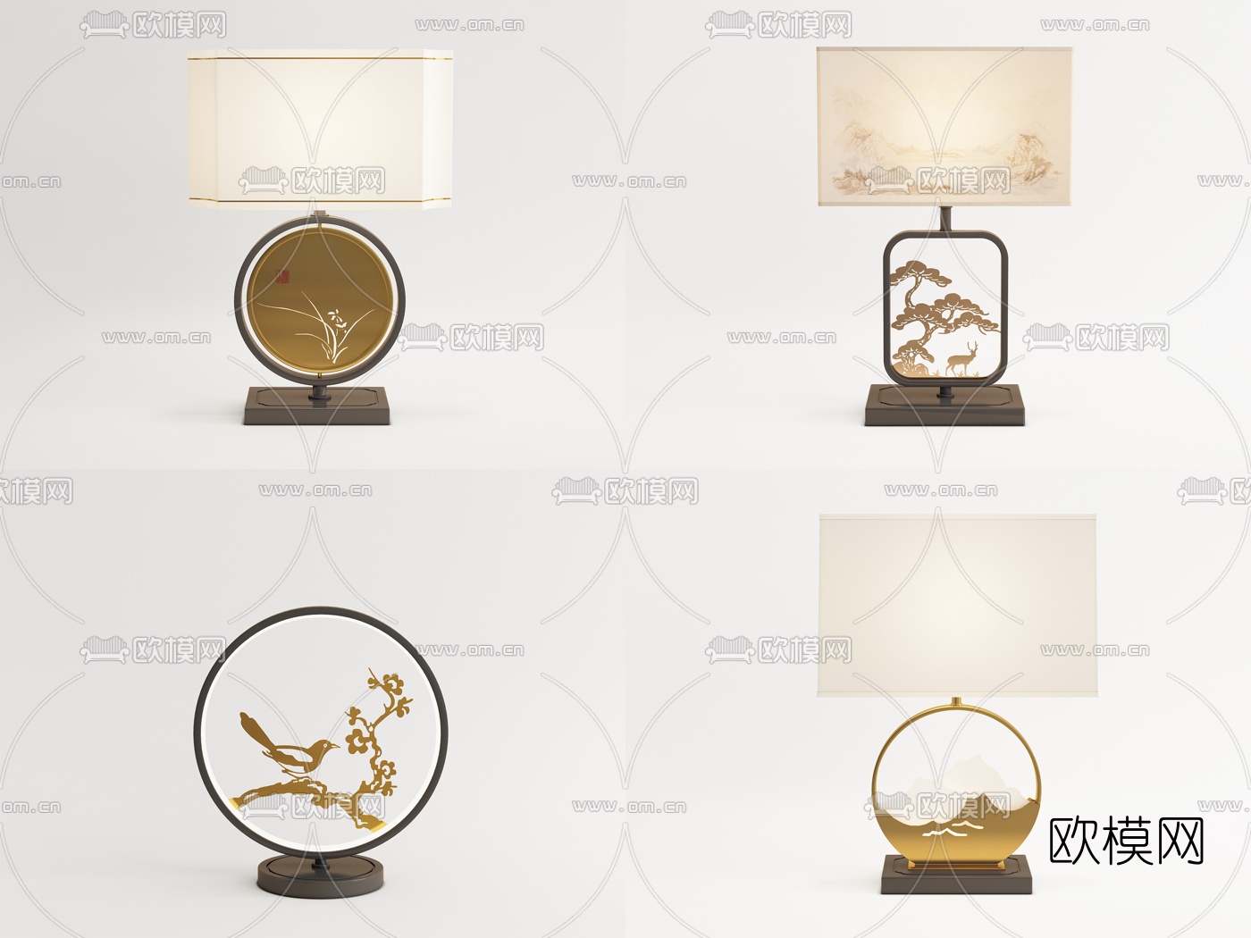 新中式金属艺术台灯3d模型