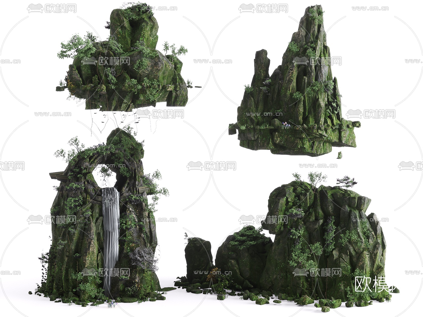 中式园林假山组合3d模型下载