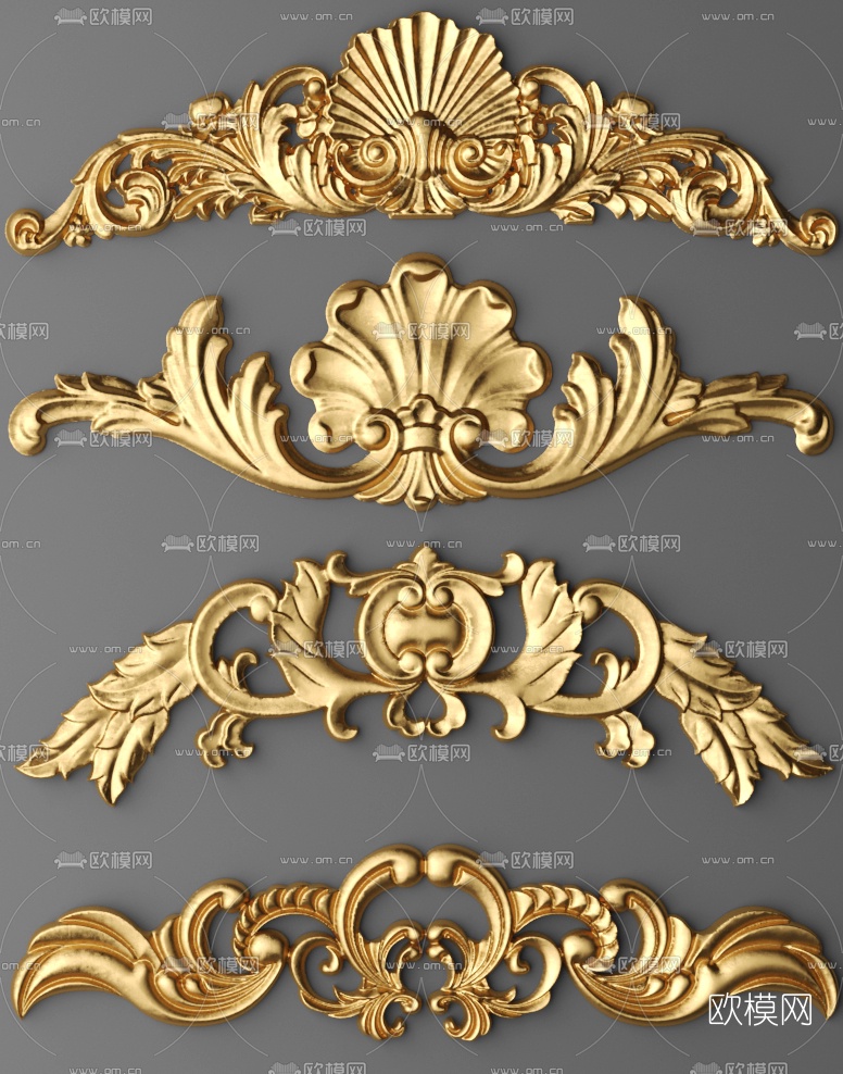 欧式镀金雕花构件3d模型