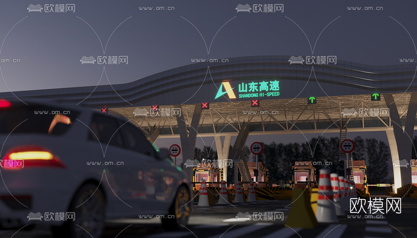 现代夜景高速收费站3d模型