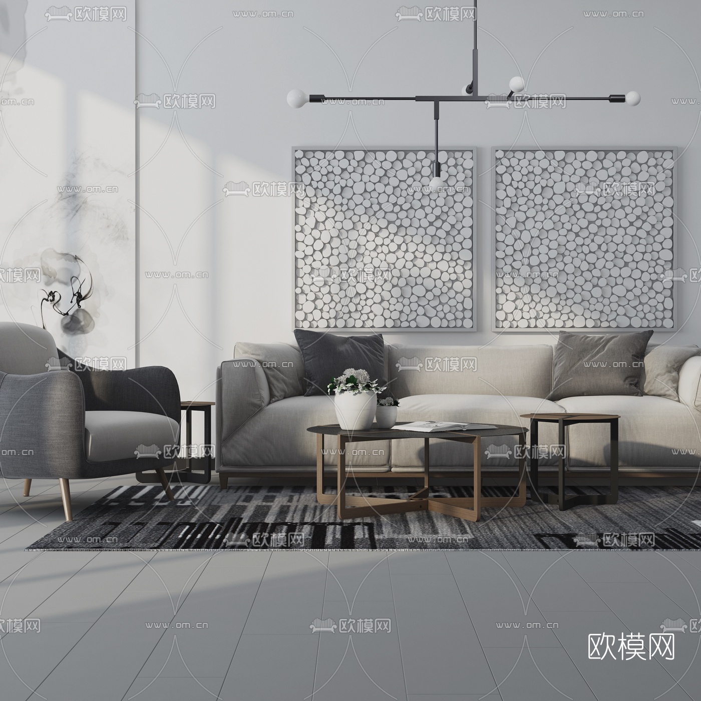 北欧布艺沙发茶几组合3d模型