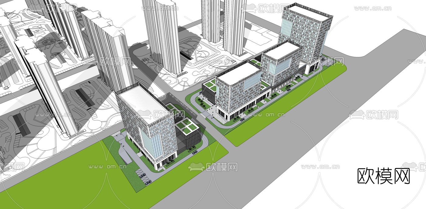 现代办公楼外观su模型下载（渲染图6）