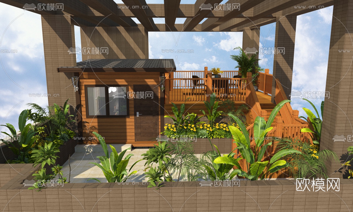 现代风屋顶花园su模型下载（渲染图1）