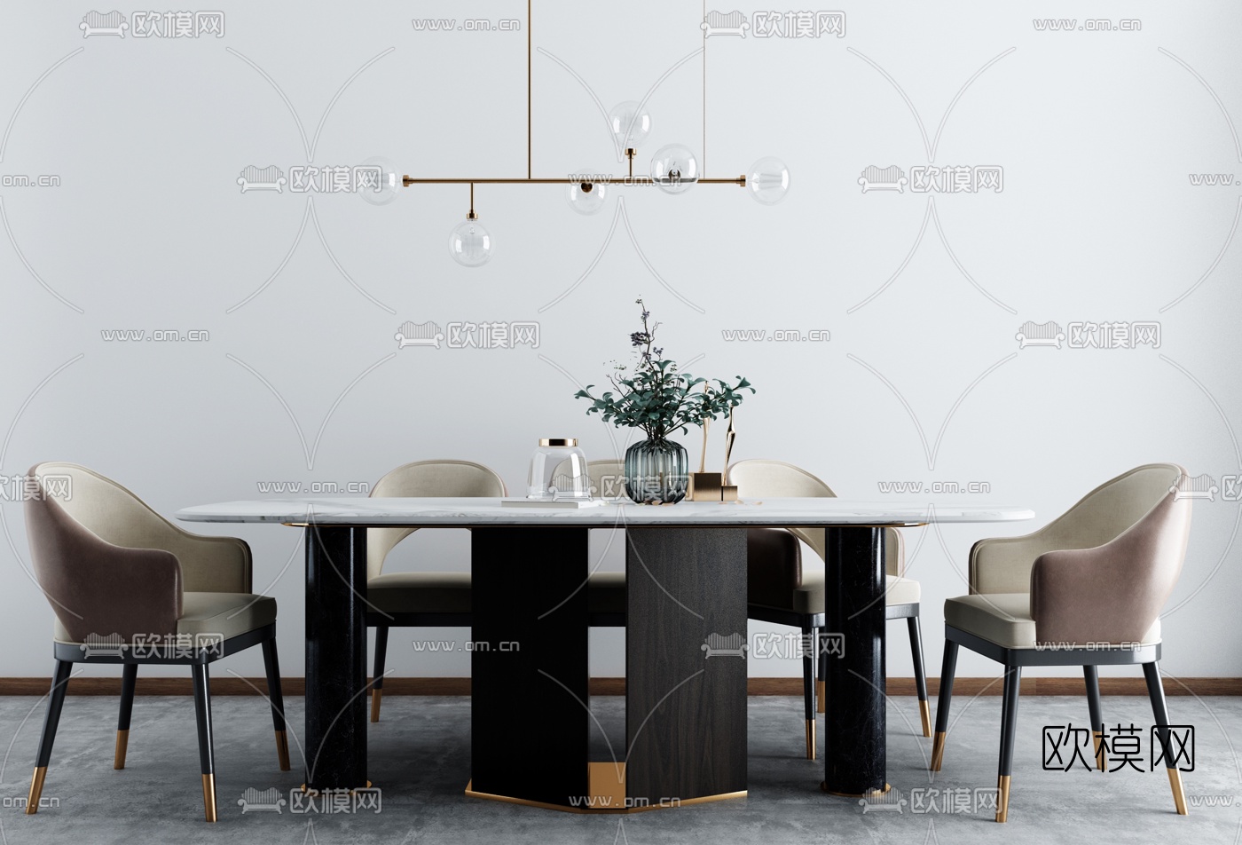 现代轻奢大理石餐桌椅3d模型下载