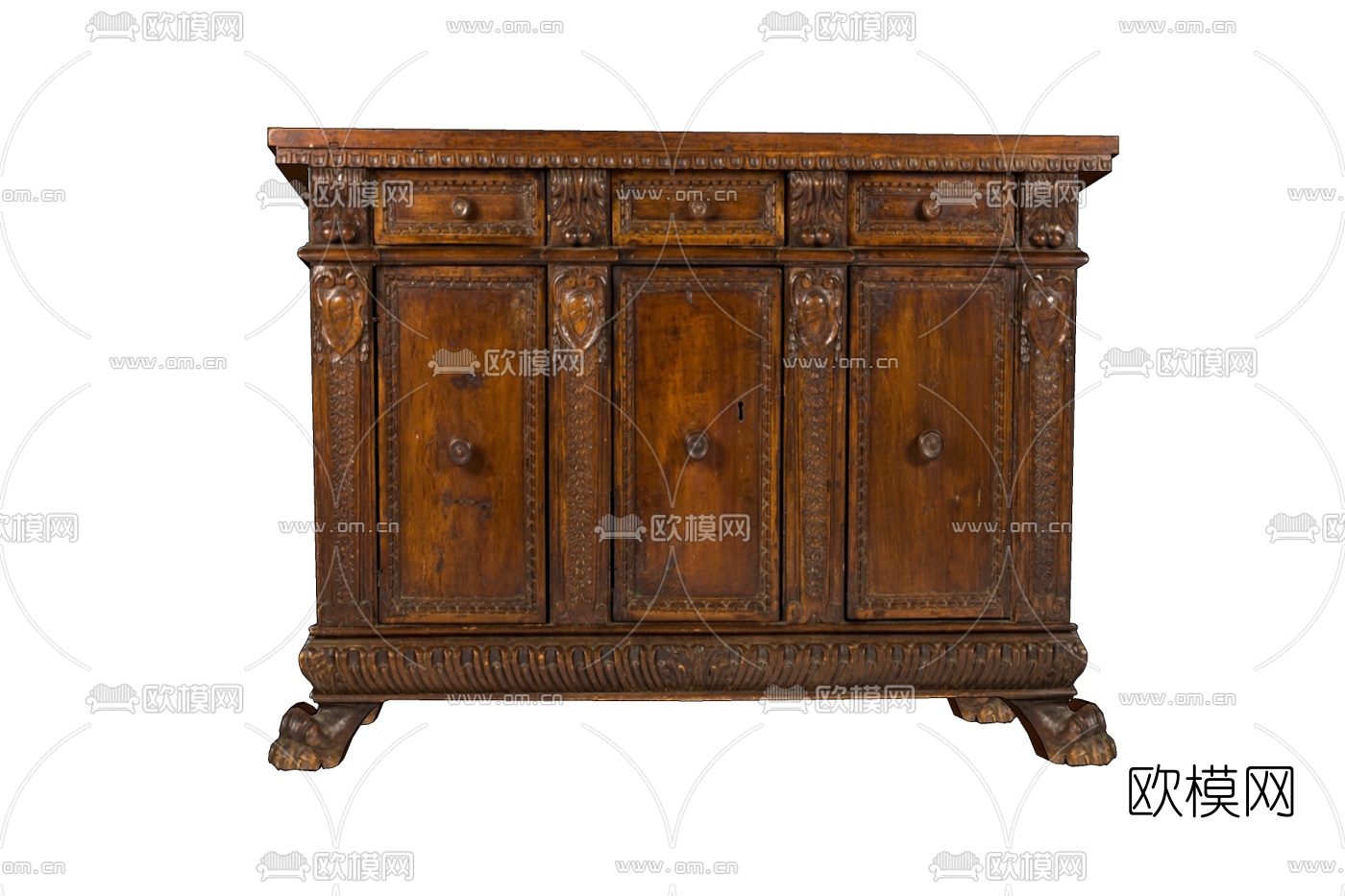 欧式古典实木边柜免费su模型下载