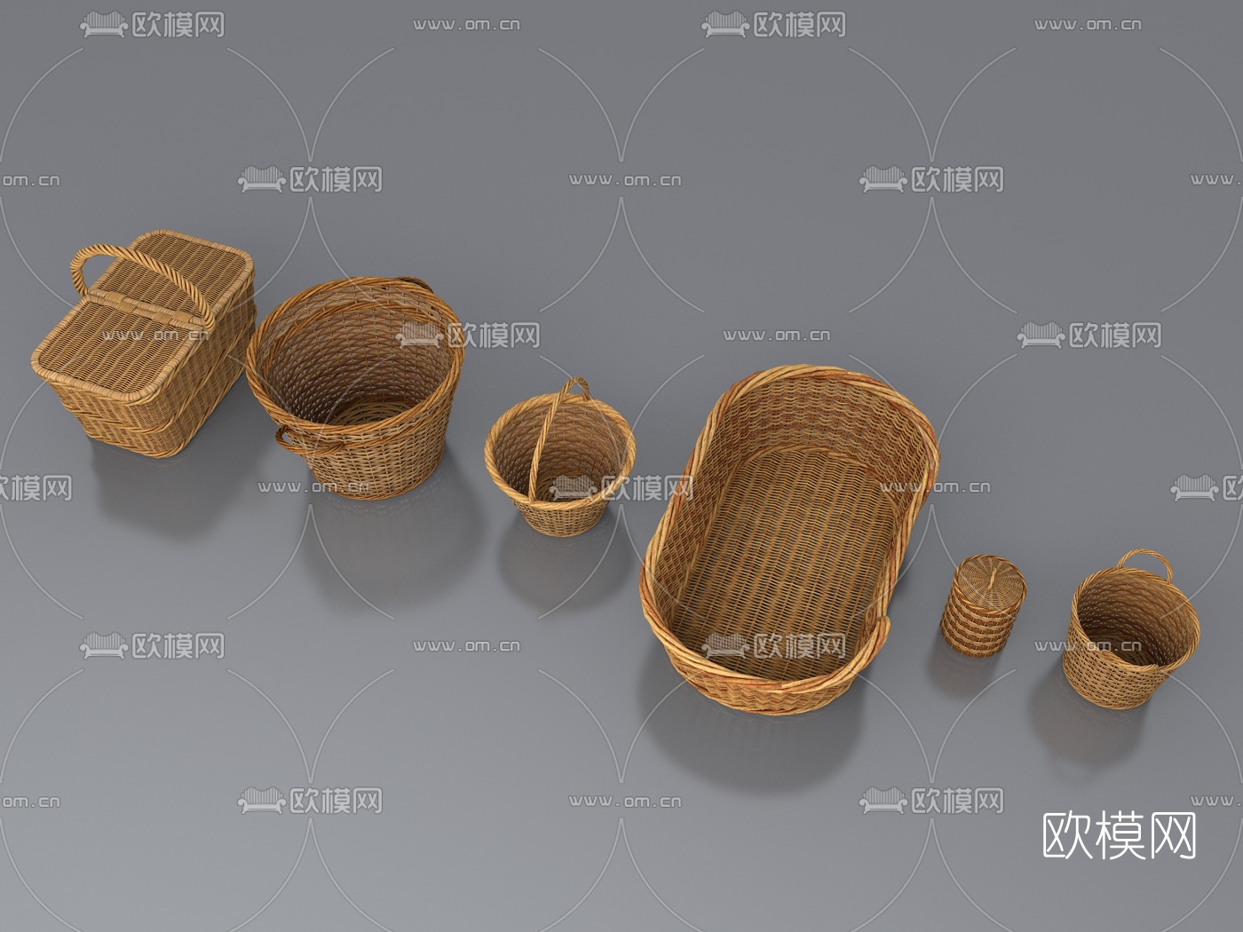 现代竹编篮子3d模型下载（渲染图1）