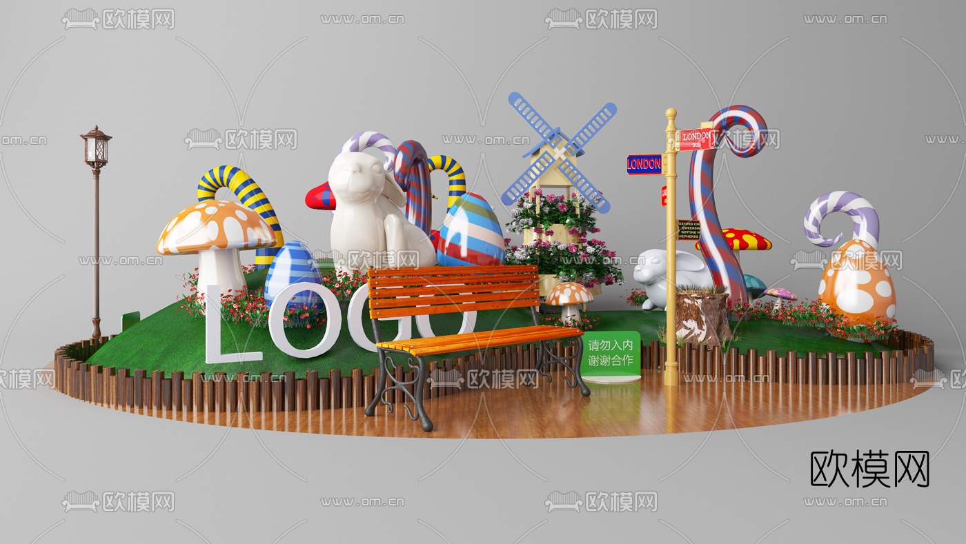 北欧圣诞主题商场美陈3d模型下载（渲染图1）