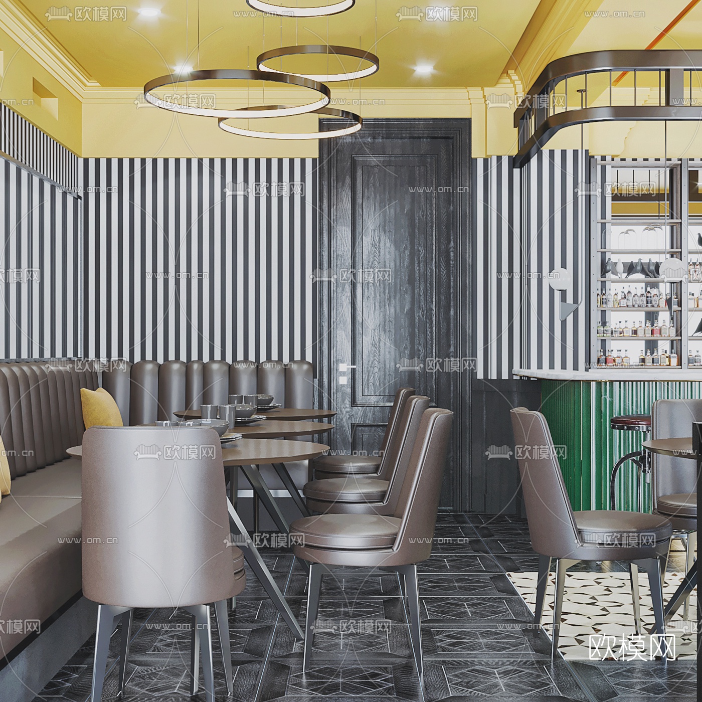 工业风主题餐厅3d模型下载（渲染图2）