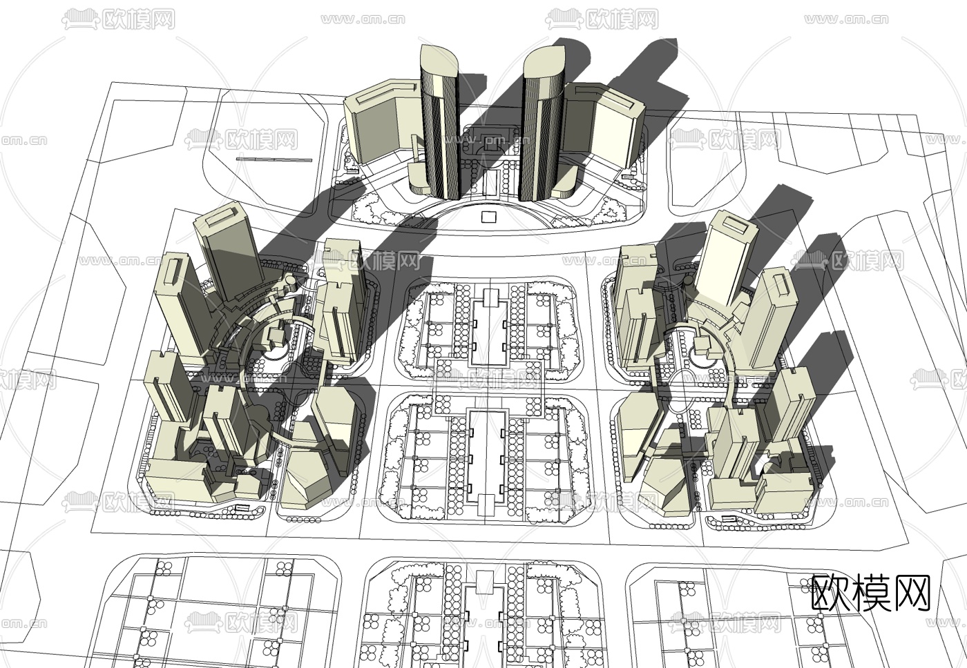 现代小区规划免费su模型下载