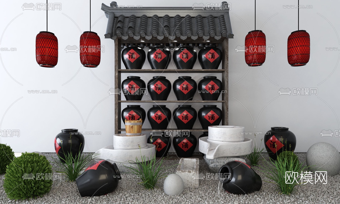 新中式庭院景观小品3d模型下载