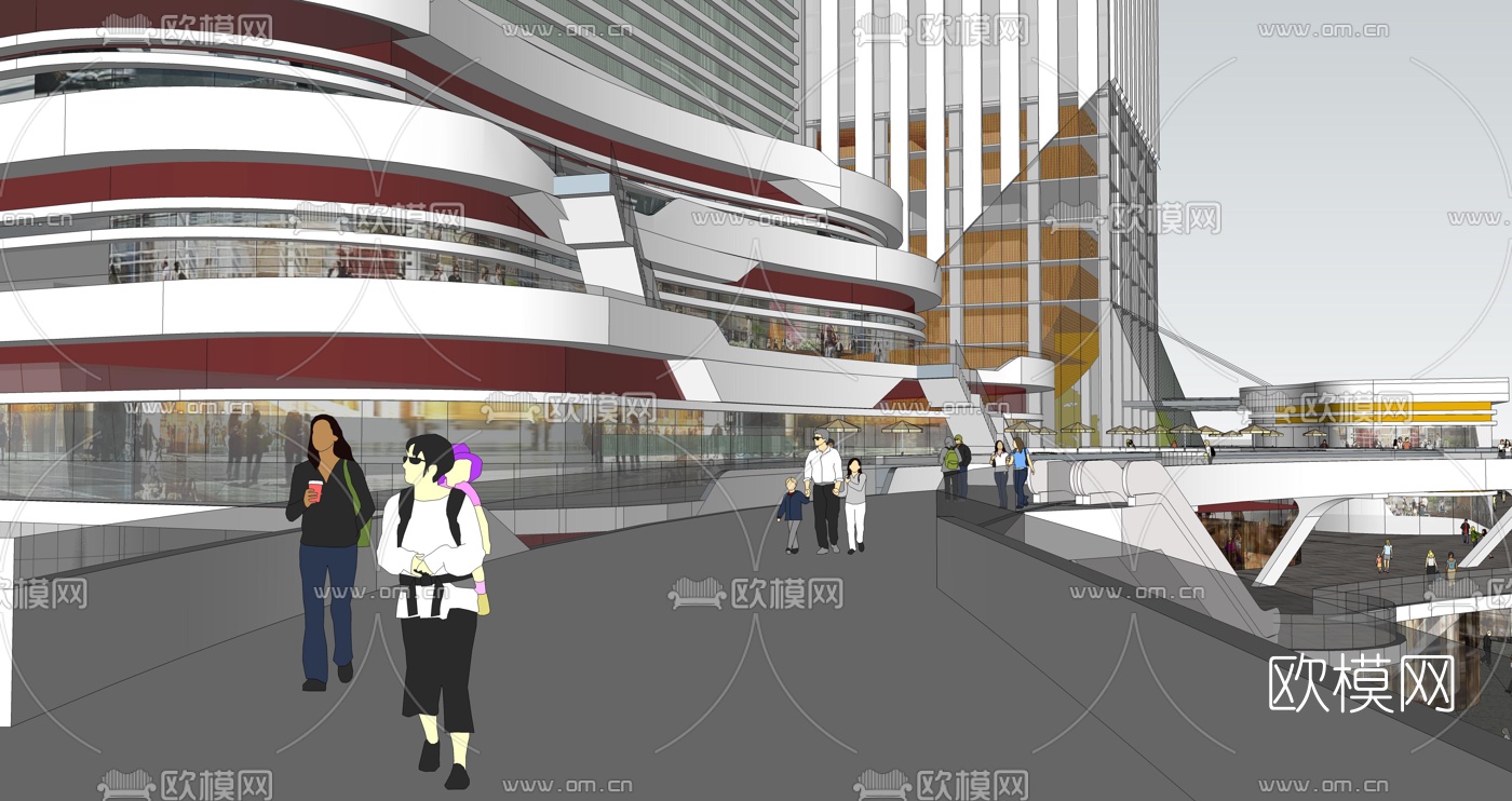 现代商业广场商业街su模型下载（渲染图4）