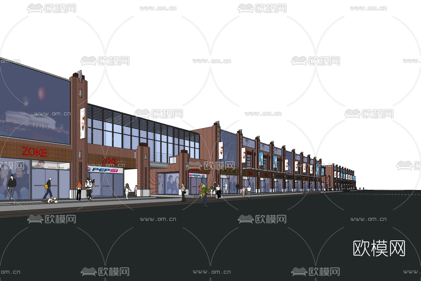现代商业街免费su模型下载_ID10393730_sketchup模型下载-欧模网
