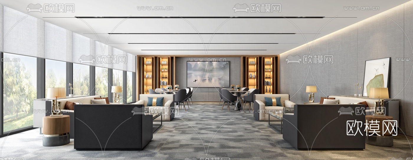 现代酒店会客室休息区3d模型下载
