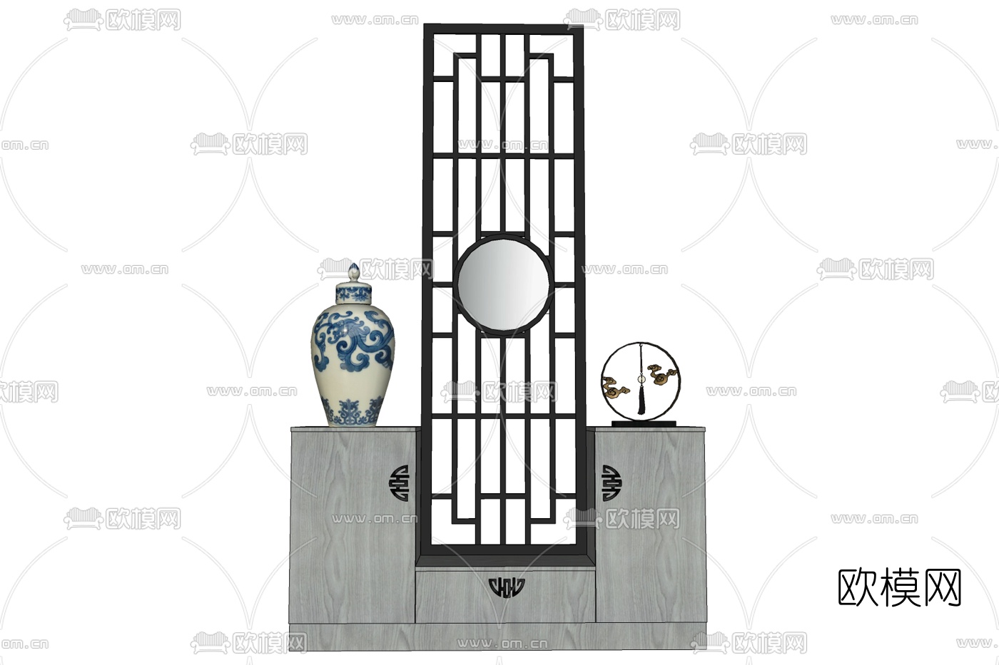 中式实木边柜免费su模型下载