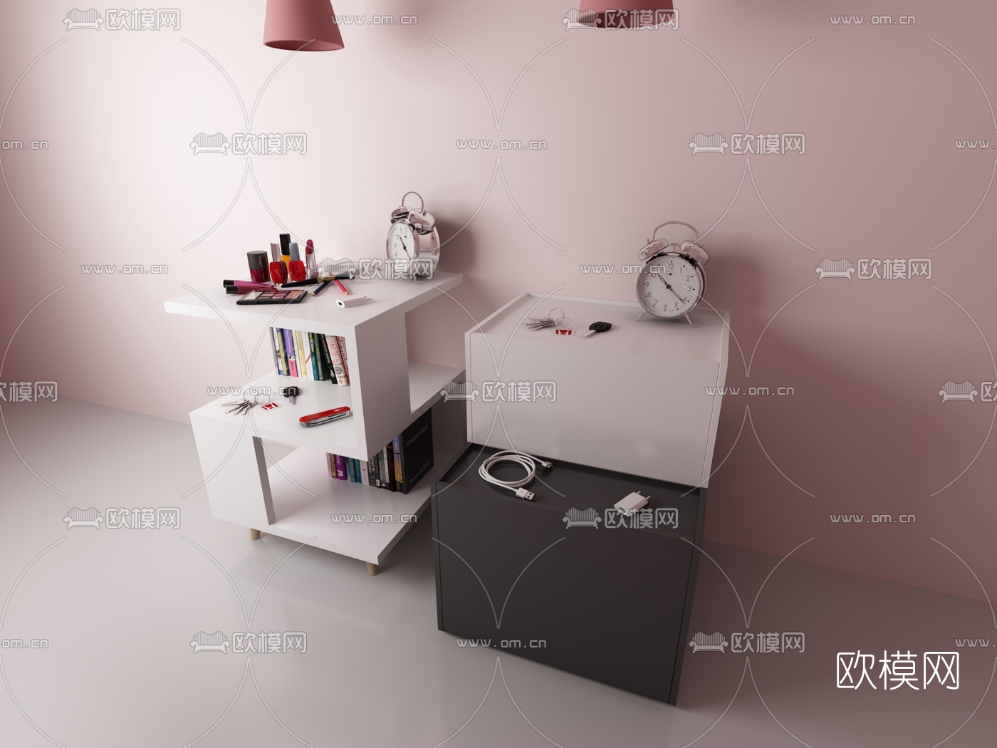 现代烤漆床头柜3d模型下载（渲染图2）