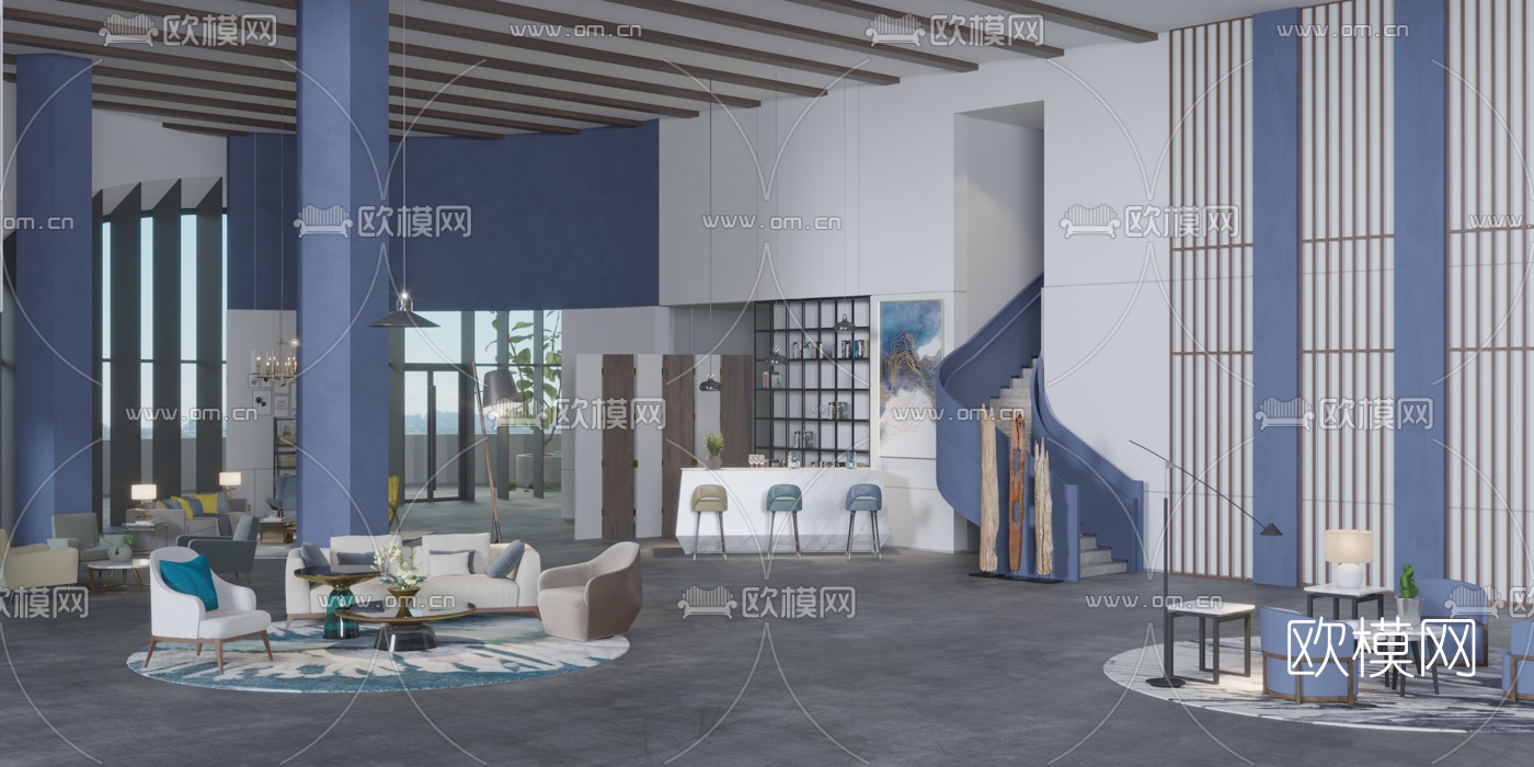 现代售楼处洽谈区3d模型-免费3dmax模型库-欧模网
