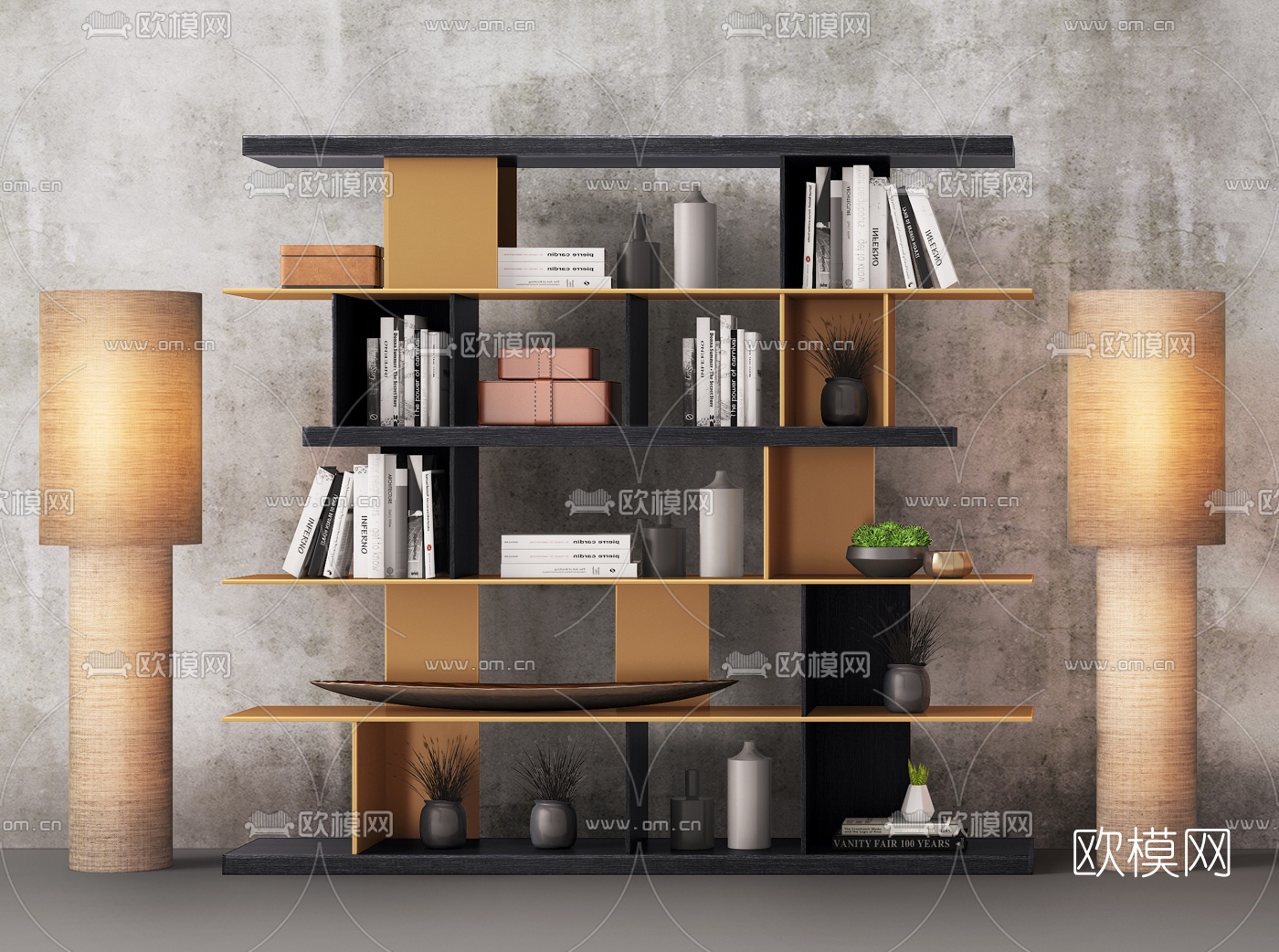 现代书柜装饰柜3d模型下载（渲染图2）