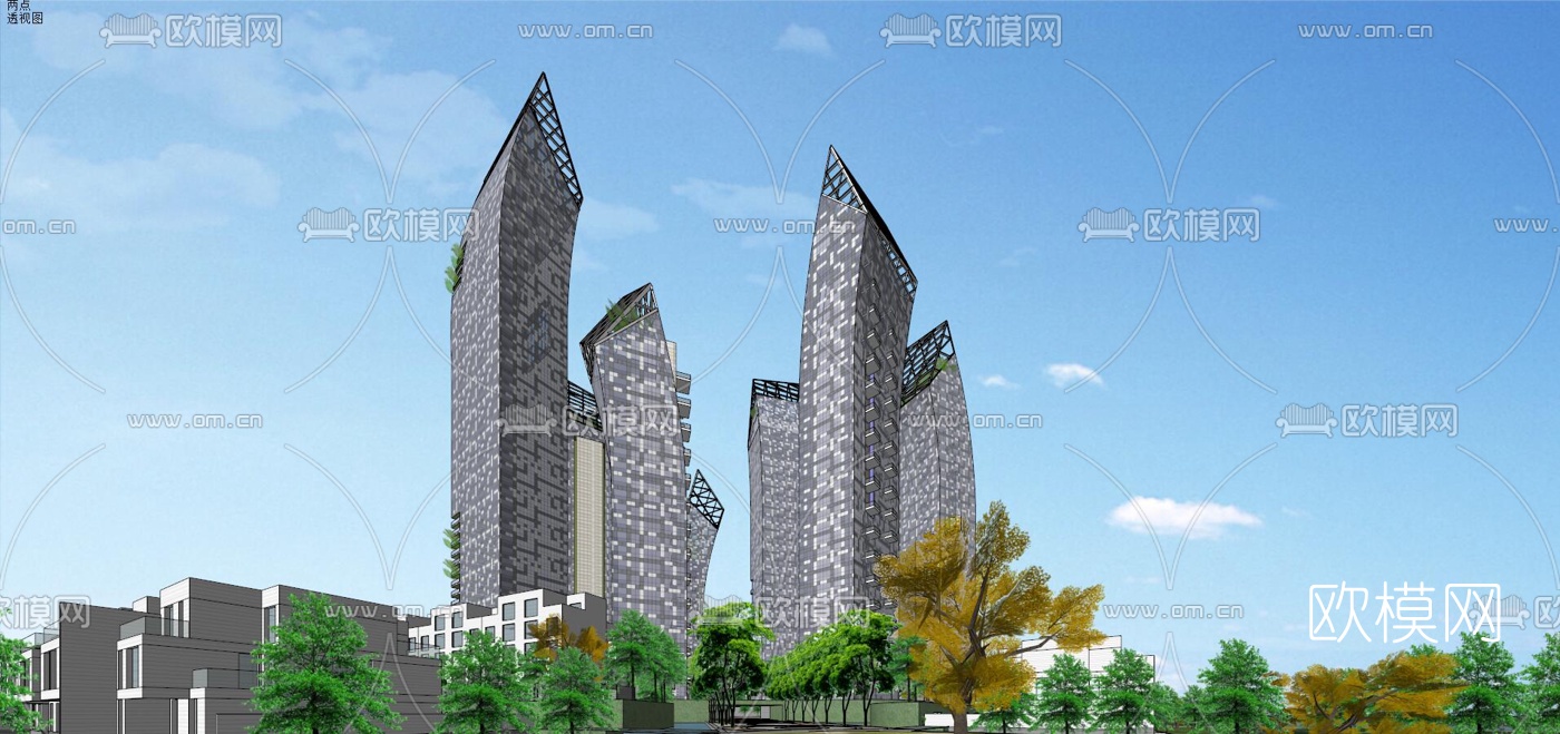 现代高层办公楼su模型下载（渲染图5）