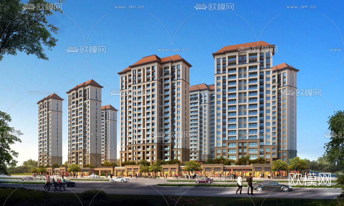 简欧住宅小区外观3d模型下载