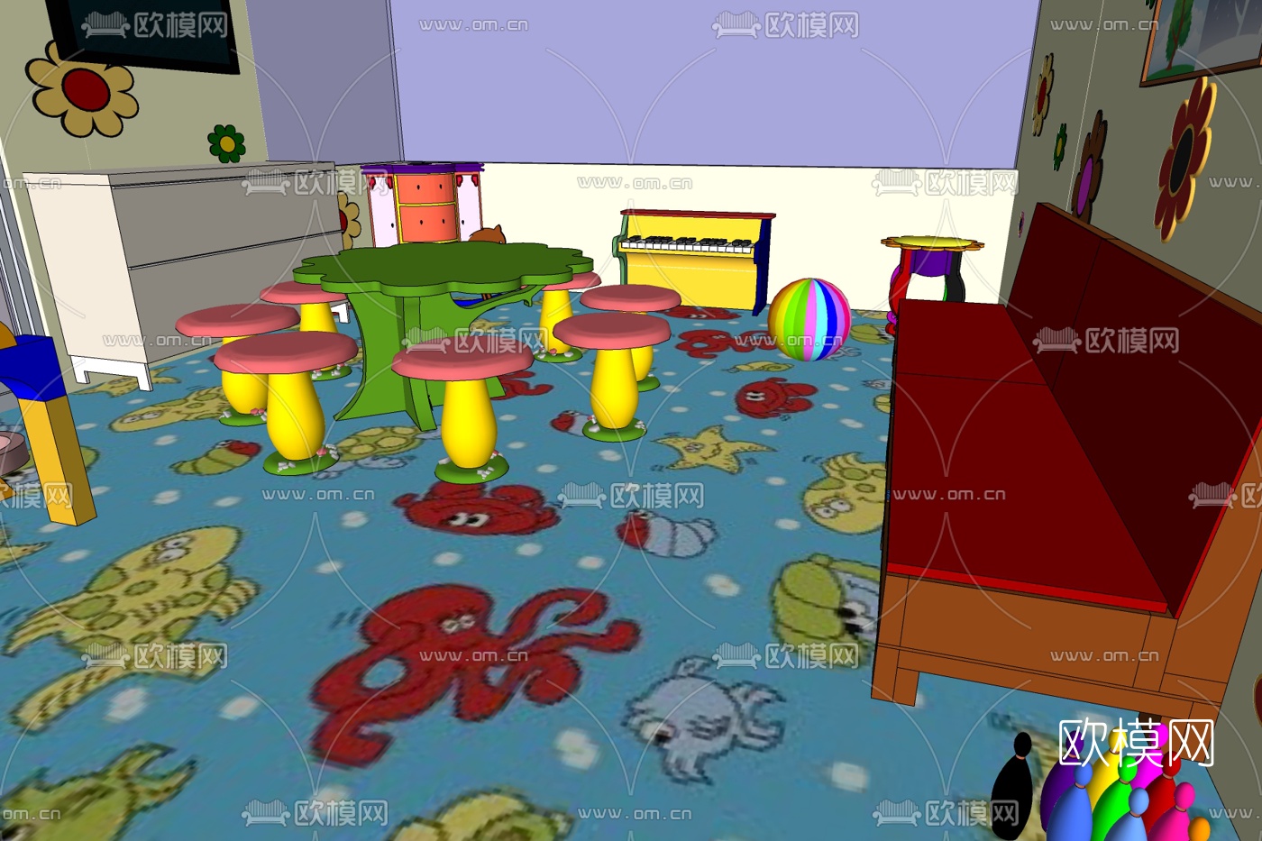 现代幼儿园教室免费su模型下载