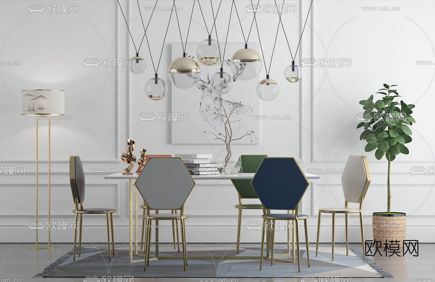 后现代金属餐桌椅3d模型