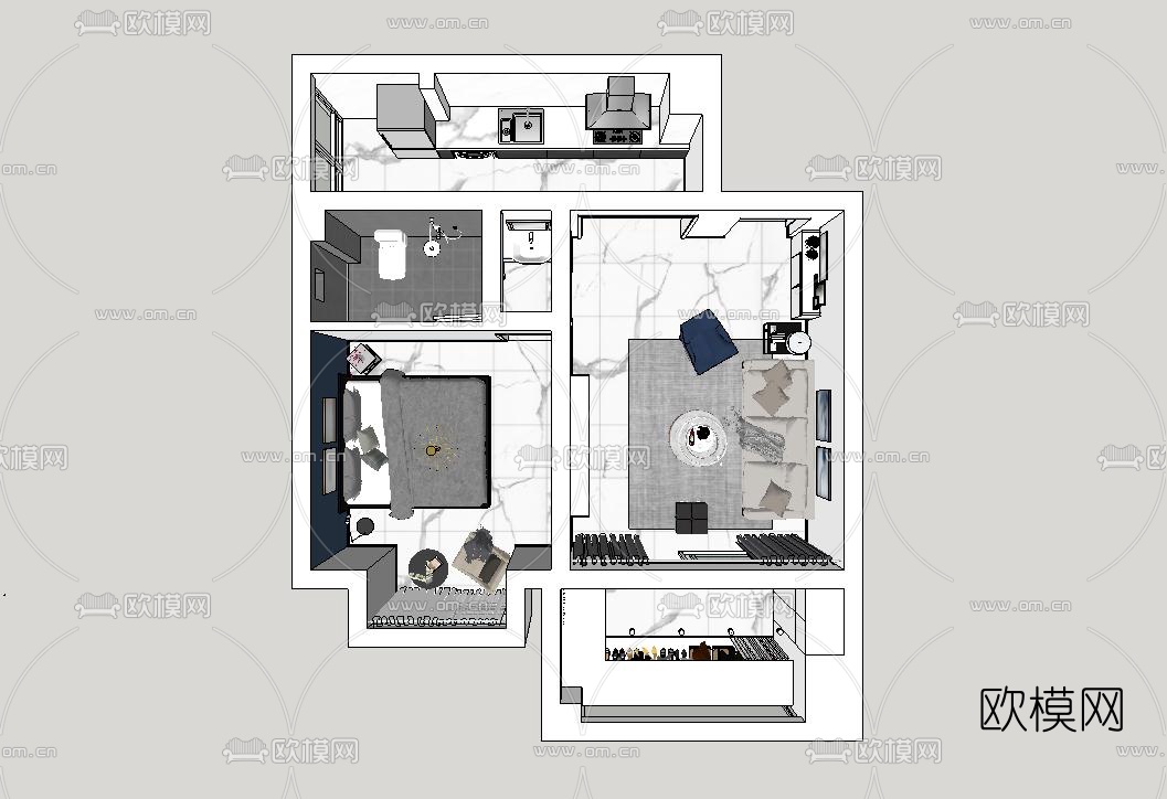 现代简约公寓su模型下载（渲染图2）