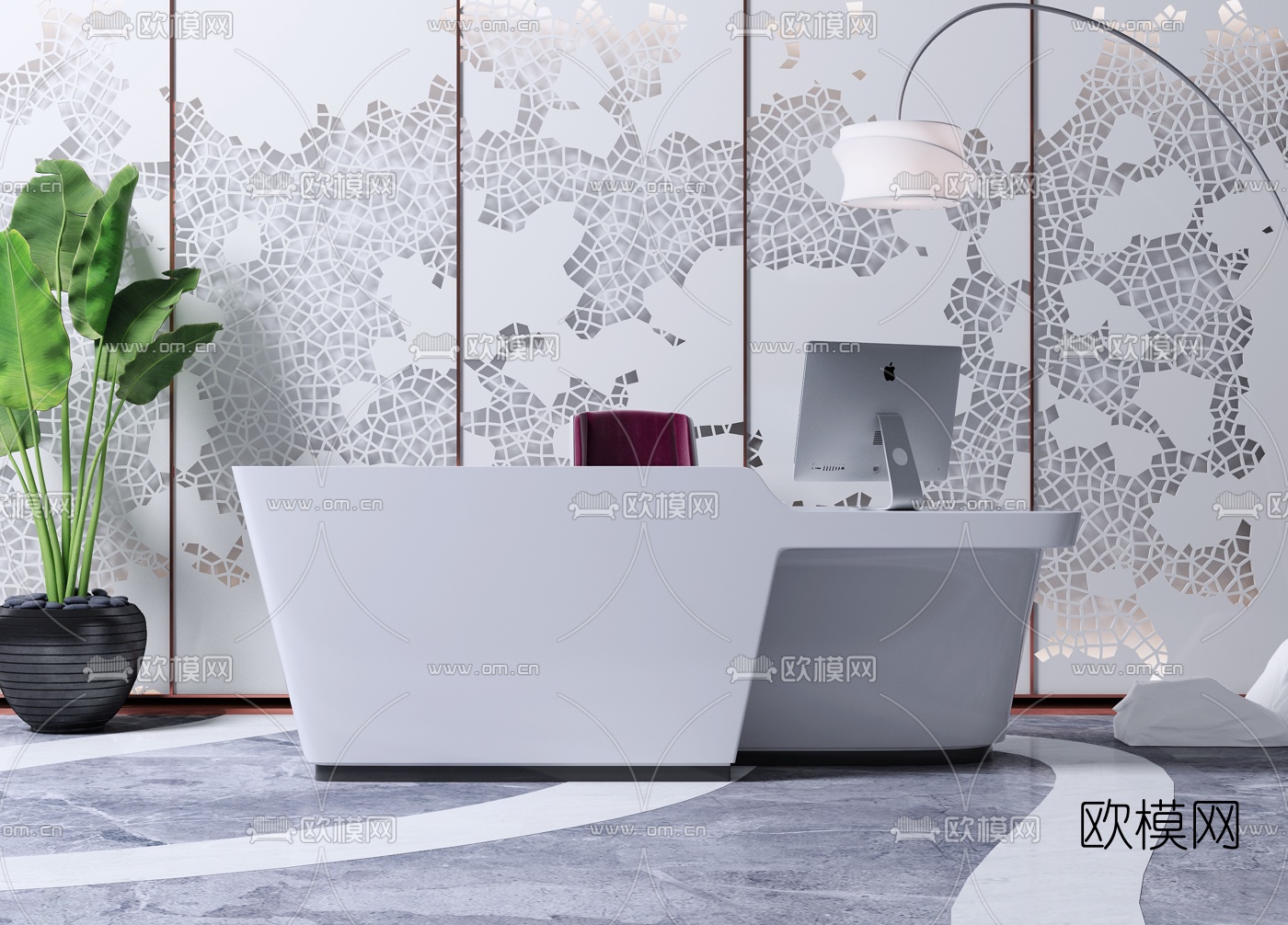 现代白色接待台3d模型下载