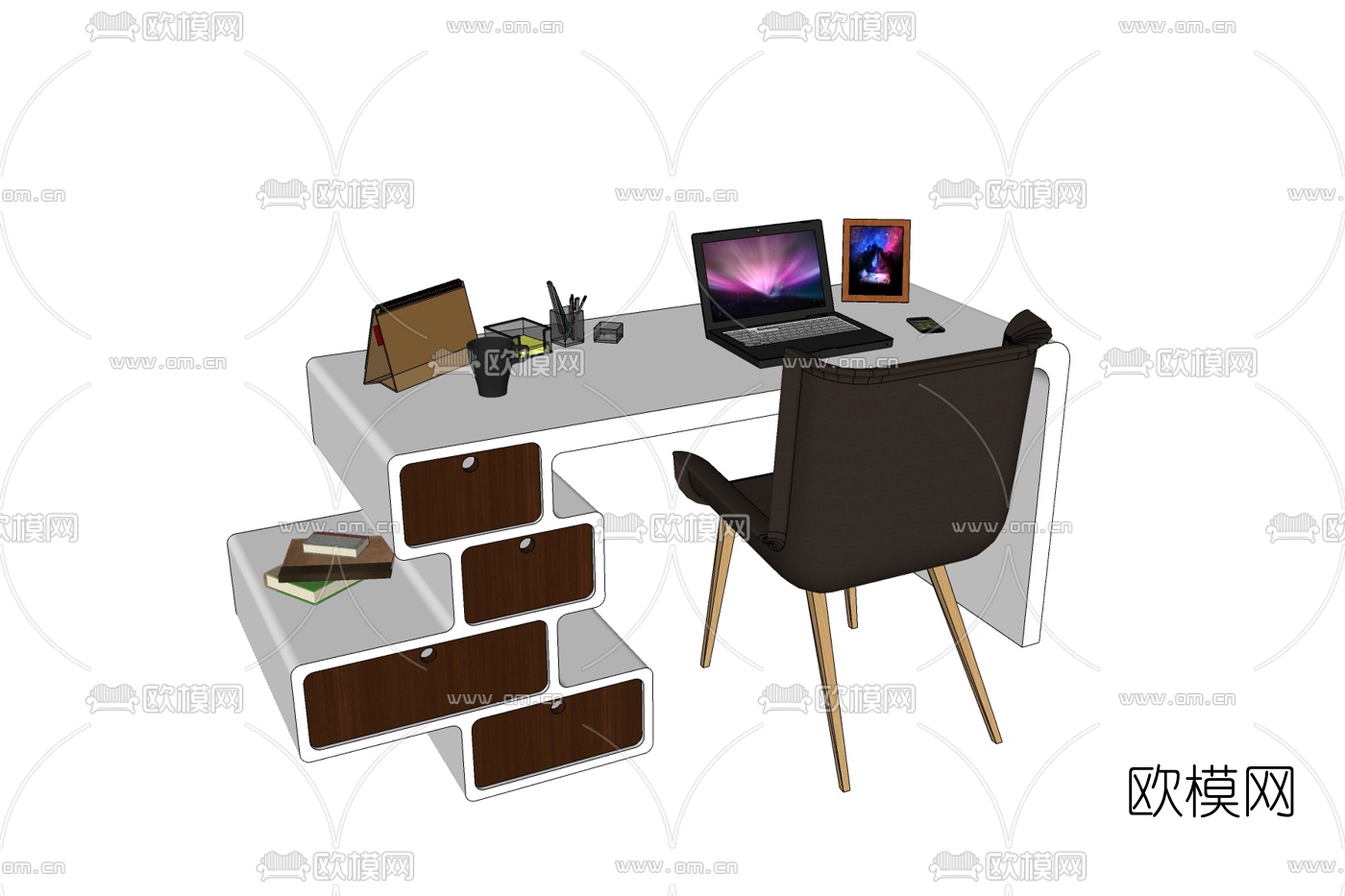 北欧原木电脑桌免费su模型下载