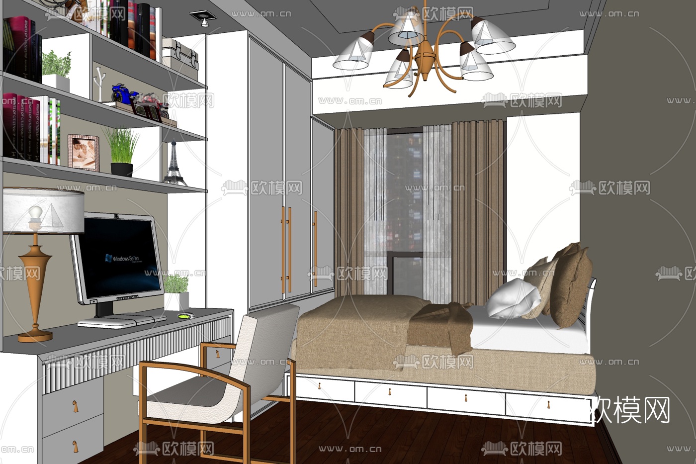 现代卧室免费su模型下载_ID10061257_sketchup模型下载-欧模网