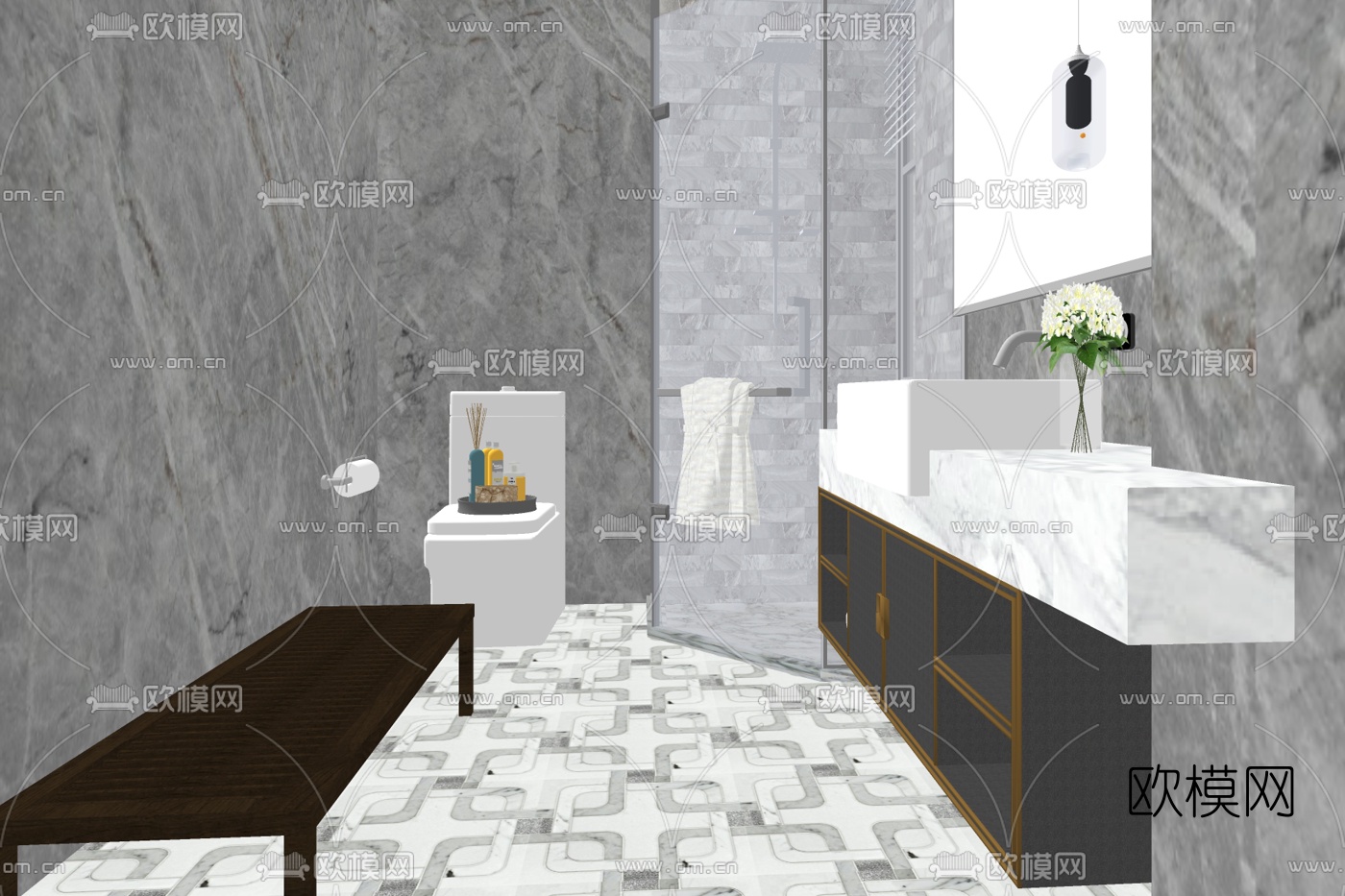 现代简约浴室免费su模型下载