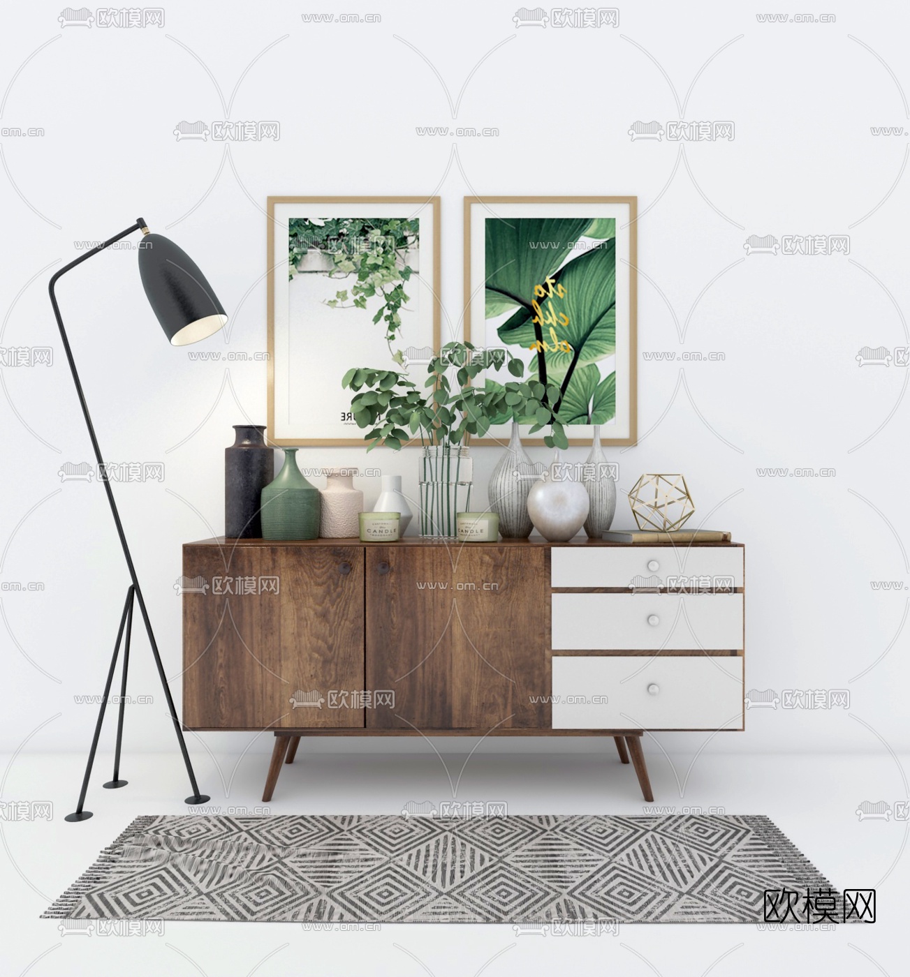 北欧原木端景柜3d模型下载（渲染图1）