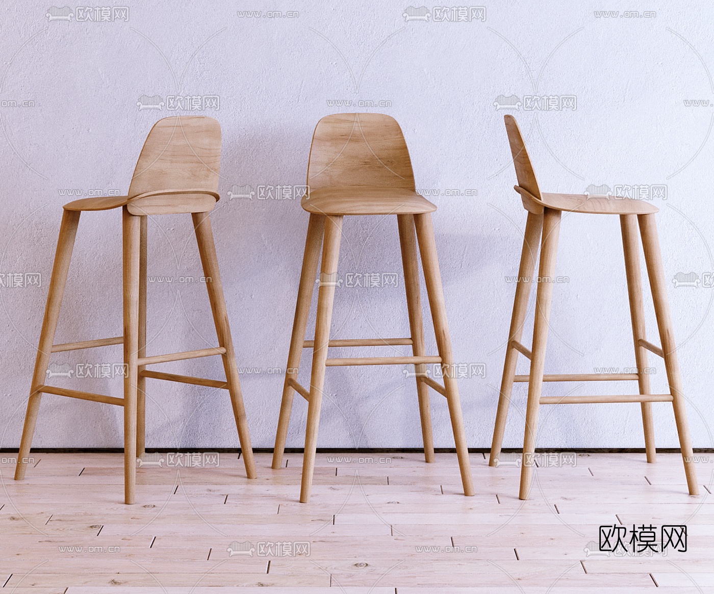 北欧原木吧台椅3d模型下载