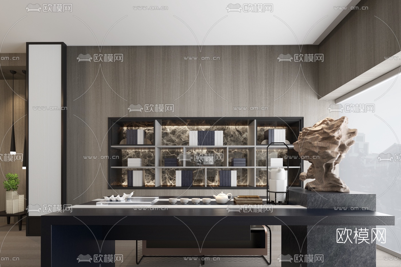 简爱设计 新中式实木泡茶桌椅组合3d模型