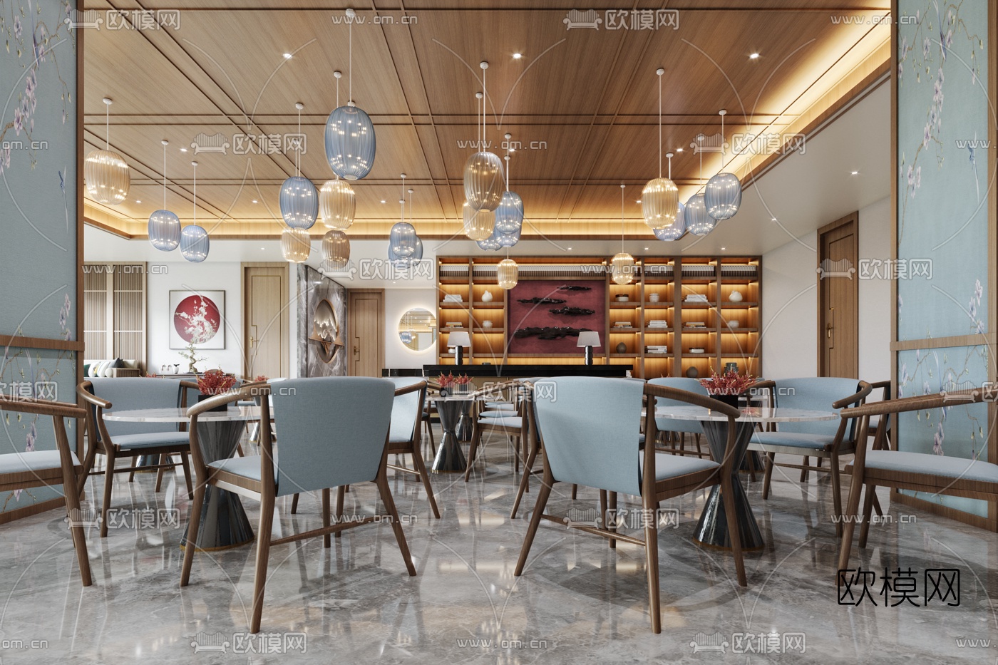 新中式茶楼大厅3d模型下载