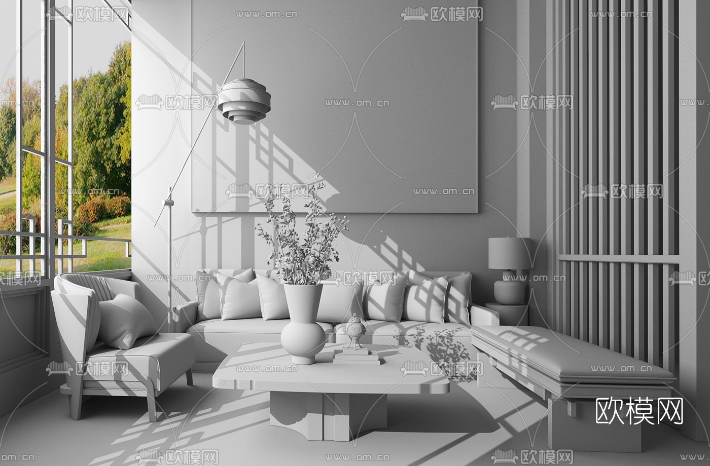大森设计 新中式布艺沙发组合3d模型