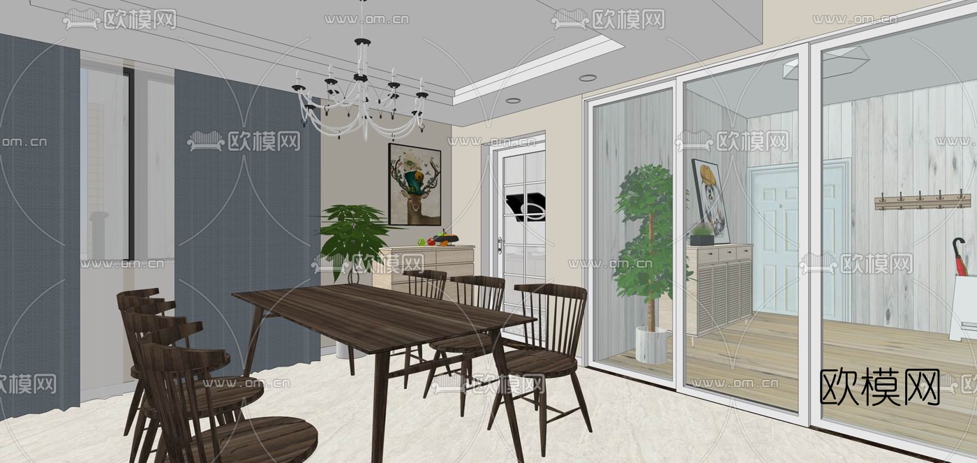 北欧客餐厅su模型