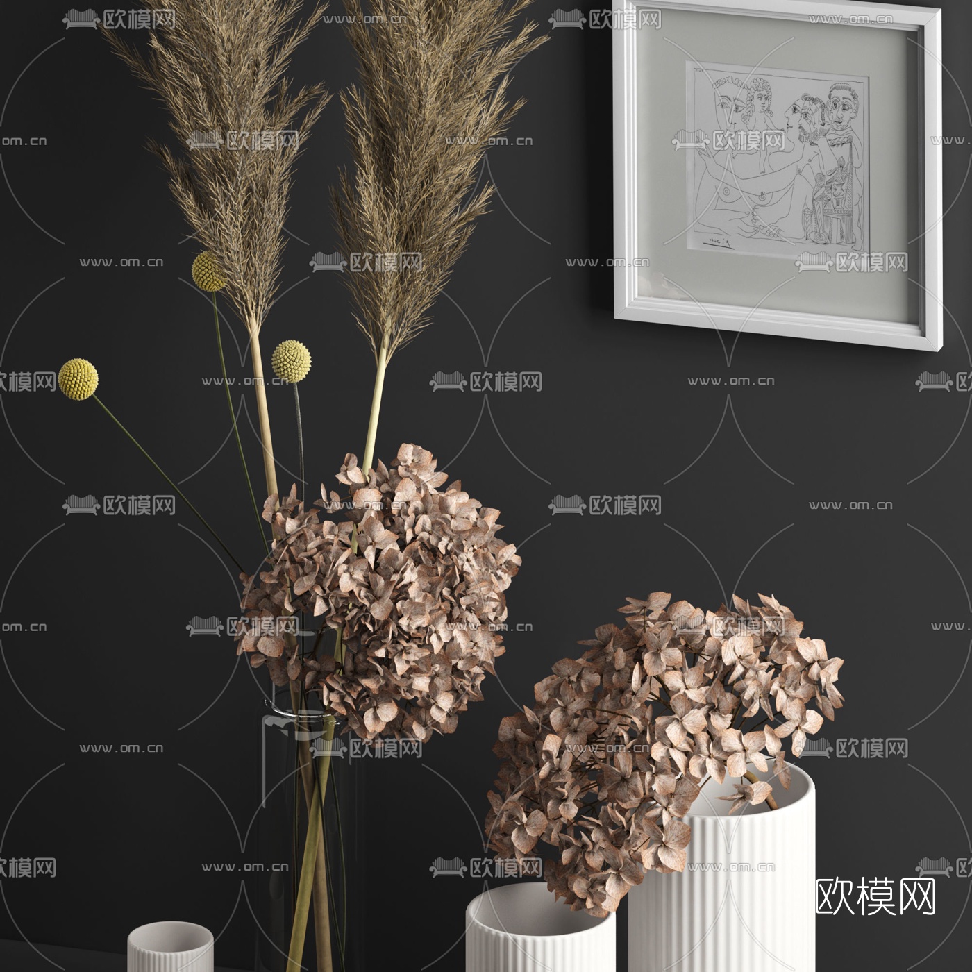 现代花瓶花卉挂画摆件3d模型