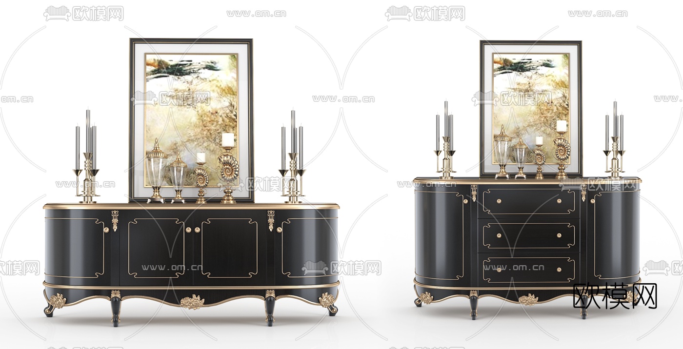 欧式古典电视柜边柜3d模型下载