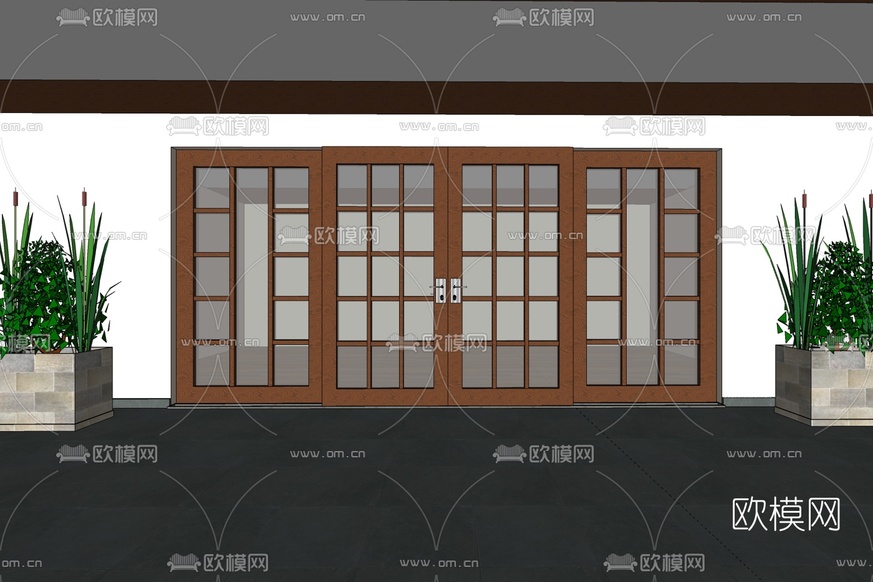 现代玻璃推拉门免费su模型下载