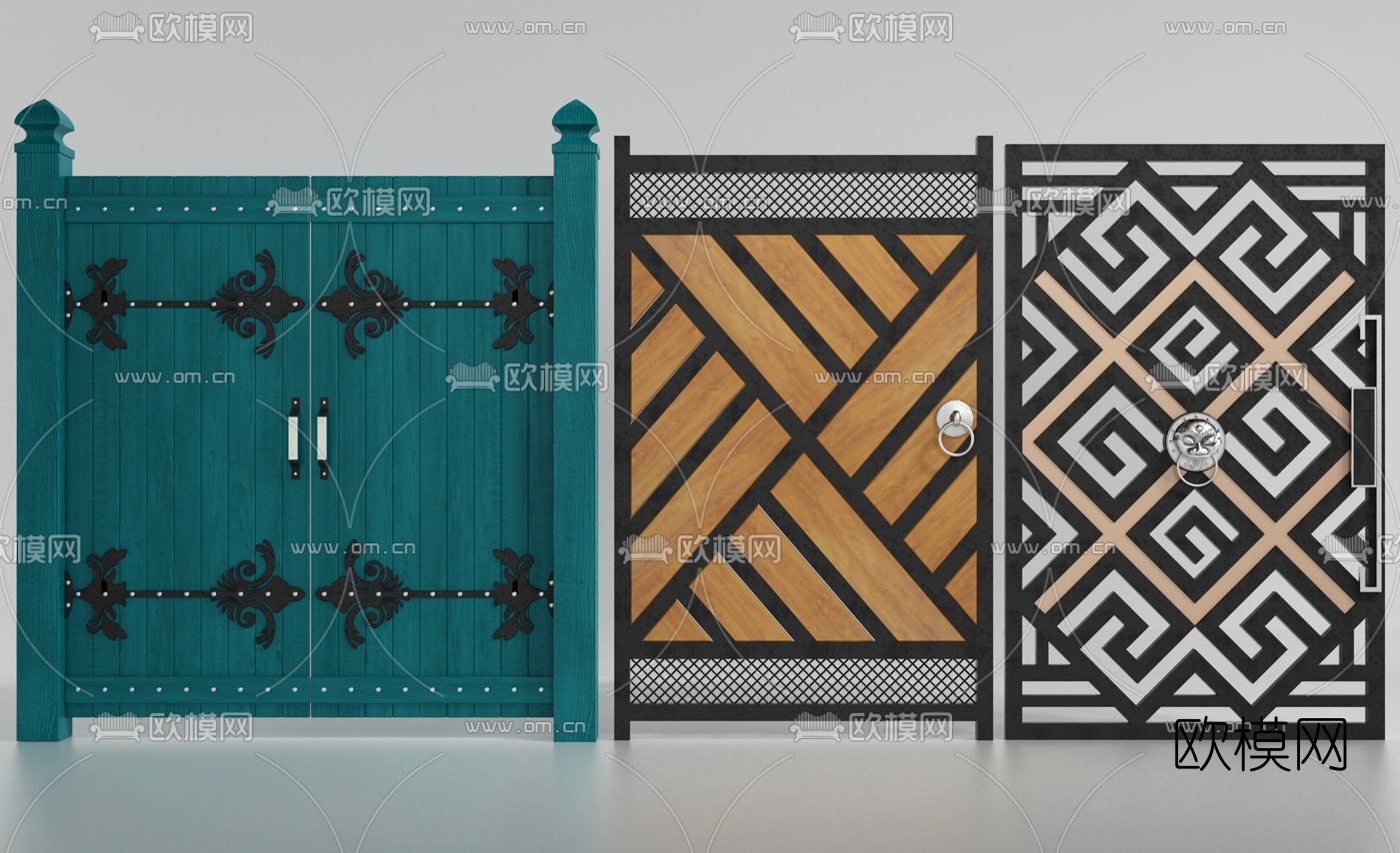 工业风双开门院门3d模型下载