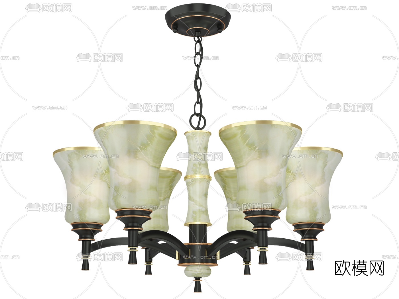 新中式多头玉石吊灯3d模型下载（渲染图5）