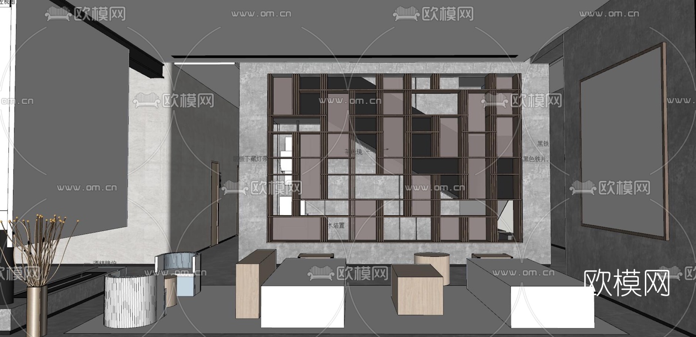 现代酒店前台休息区su模型下载（渲染图4）