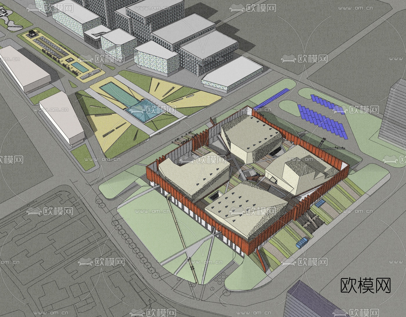 现代博物馆免费su模型下载