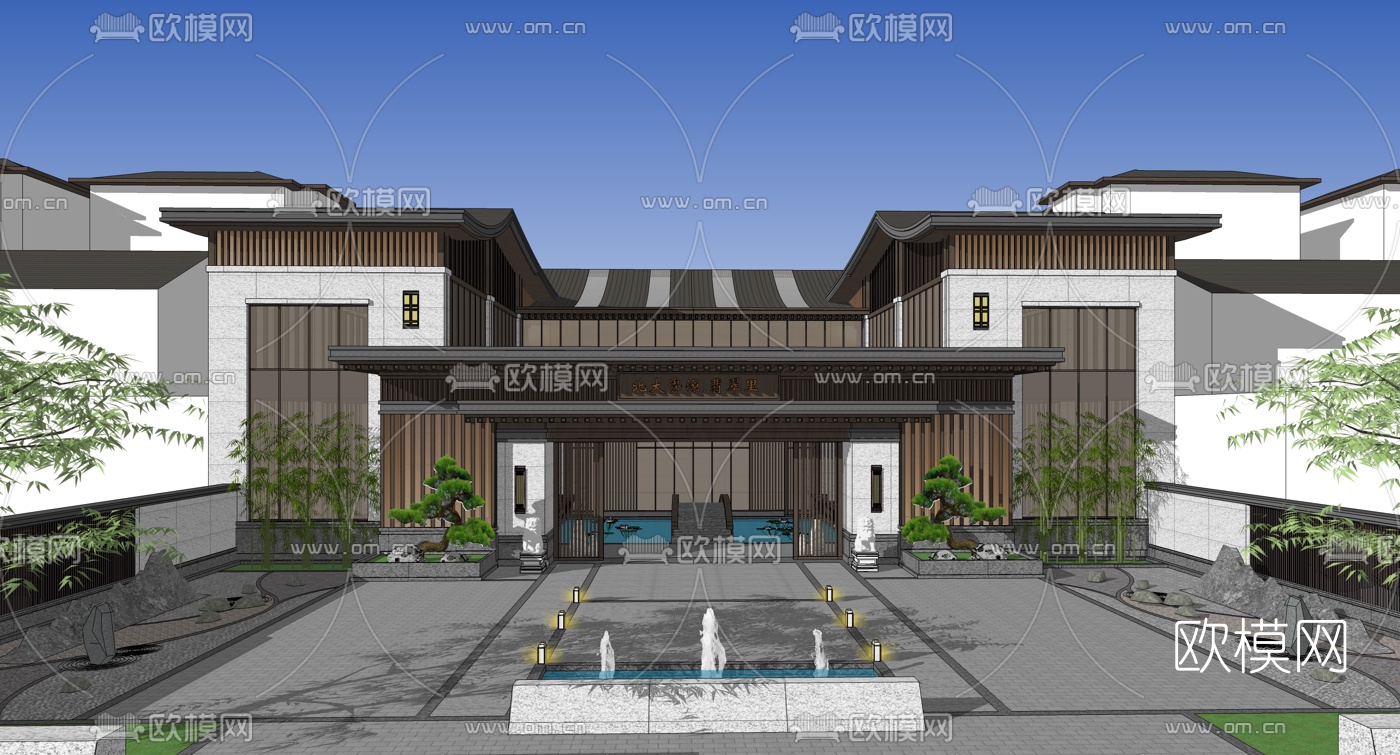 中式售楼处外观su模型下载（渲染图3）