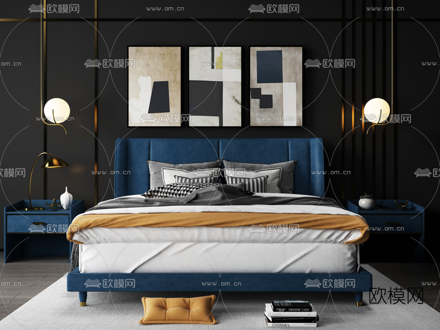 后现代布艺双人床3d模型下载